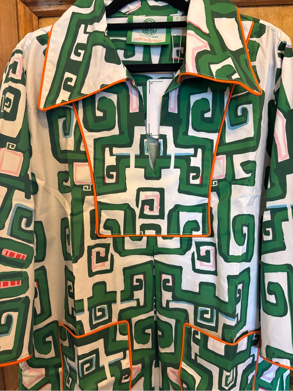 House of MBR Cassidy long sleeve Green Geometric Greek heiress dress NWT - Picture 5 of 7